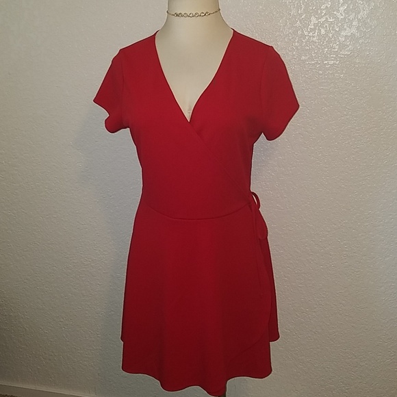 Dresses & Skirts - V- neck Red wrap around dress